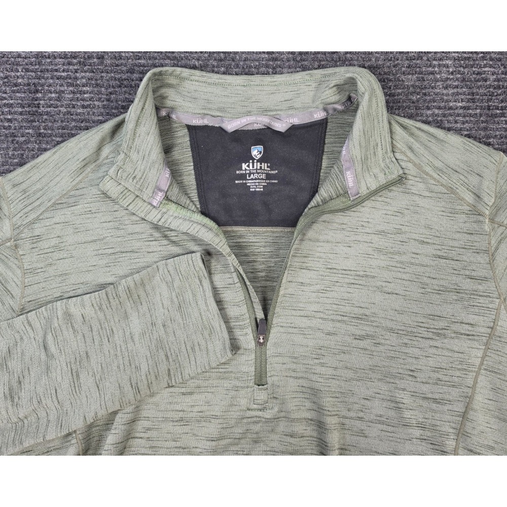 Kuhl Quarter Zip Pullover Mens Large Green Good Thumbholes Heathered Hiking